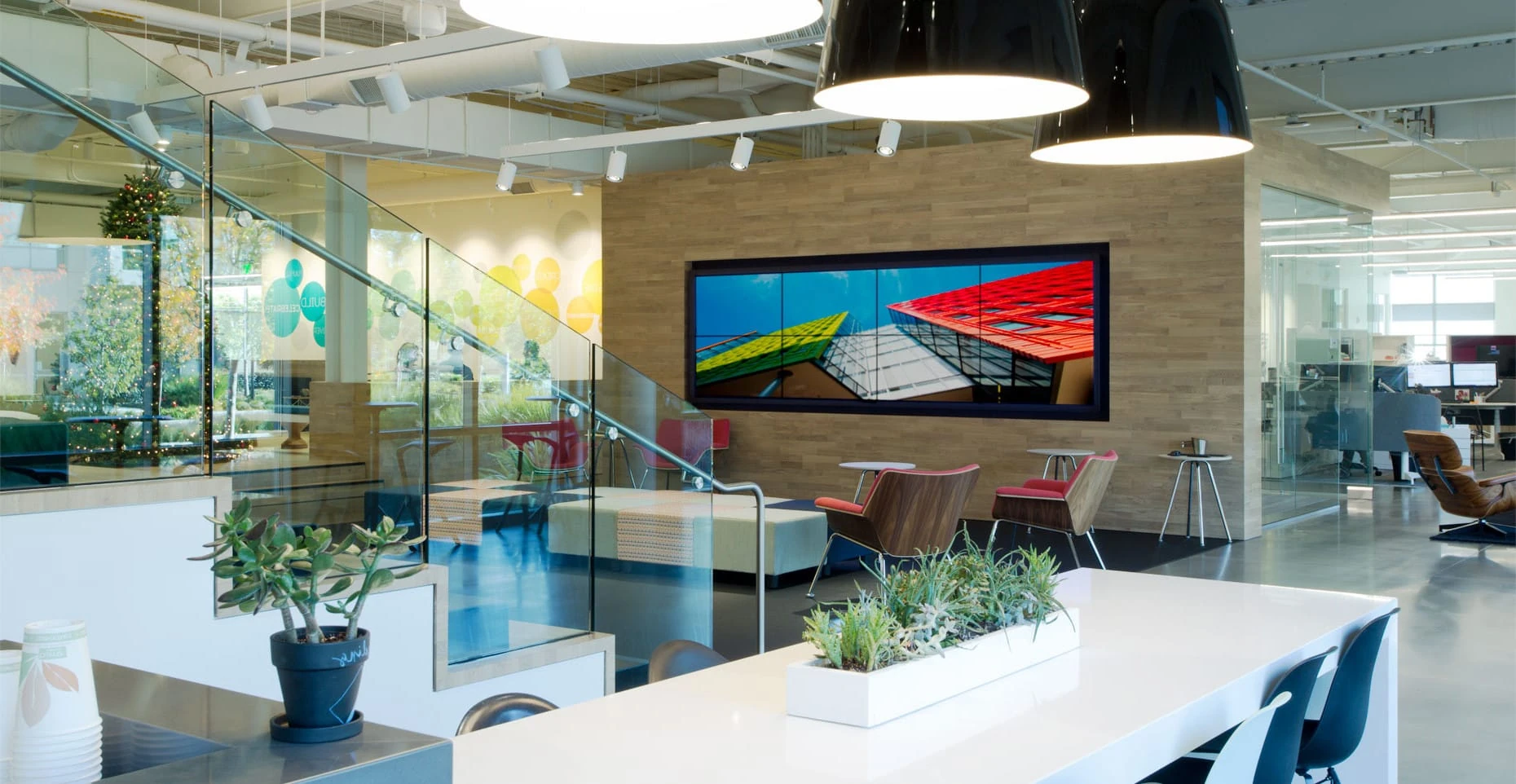 Planar systems screens at Pivot Interiors in Santa Clara. Photographed by Scott R. Kline.